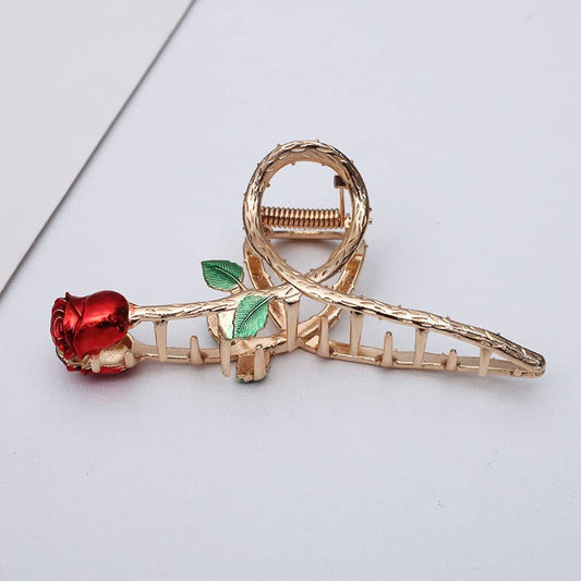 Red Elegant Rose Metal Hair Claw Clips, Large Shark Clips Non-Slip Barrettes for Strong Hold, Fashion Accessories for Long Thick Thin Curly Hair Beauty & Personal Care JJLFresheners