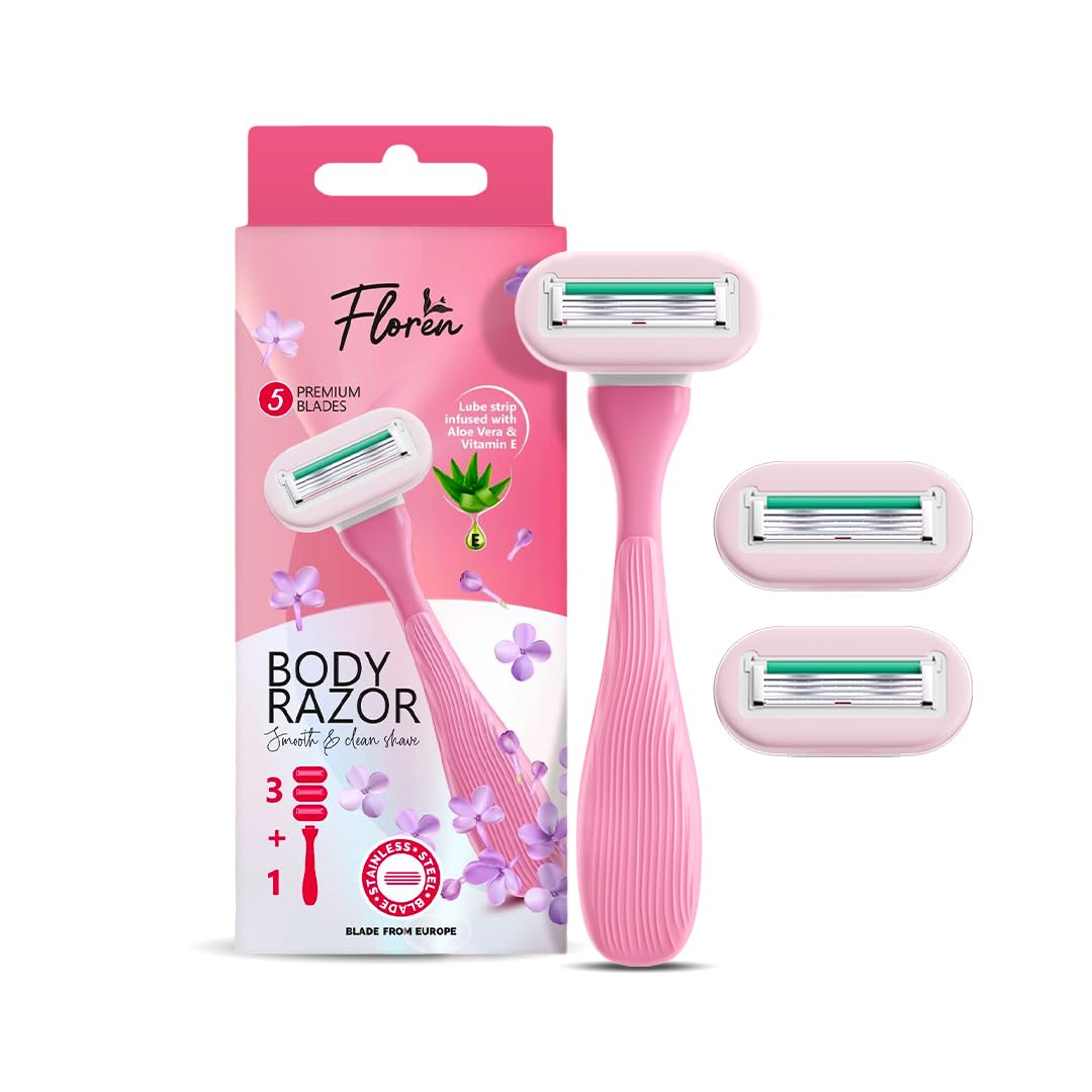 Floren Body Razor - 3 cartridges + 1 handle (5 blades) - Eurpoean Blades - Body hair removal, Aloe Vera Strip, Super Smooth Razor, Hair Removal from Beauty and Personal Care Floren