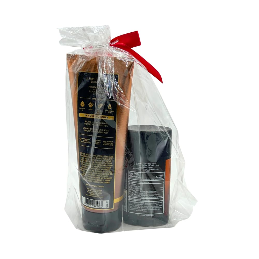 Bath & Body Works MAHOGANY TEAKWOOD Men's Collection Ultimate Hydration Body Cream & Antiperspirant Deodorant 2-piece Gift Set with a Red Bow Beauty and Personal Care Bath & Body Works