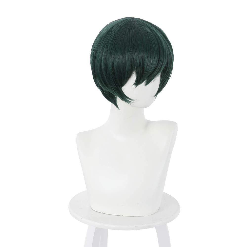 XiongXiongLe Dark Green Short Cosplay Wig Women Costume Hair Replacement Wigs for Adult Cos Role Playing Daily Party Halloween Christmas Comic