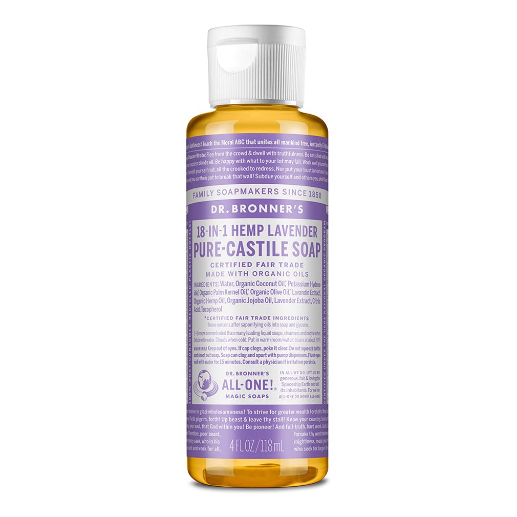 Dr. Bronner's - Pure-Castile Liquid Soap (Lavender, 4 ounce) - Made with Organic Oils, 18-in-1 Uses: Face, Body, Hair, Laundry, Pets and Dishes Beauty & Personal Care Dr. Bronner's