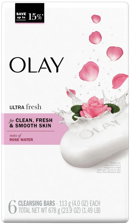 Olay Ultra Fresh Bath Bar, for Clean, Fresh & Smooth Skin with Notes of Rosewater, 23.9 oz (678g) - 6 Count, Pack of 1 Beauty & Personal Care Olay