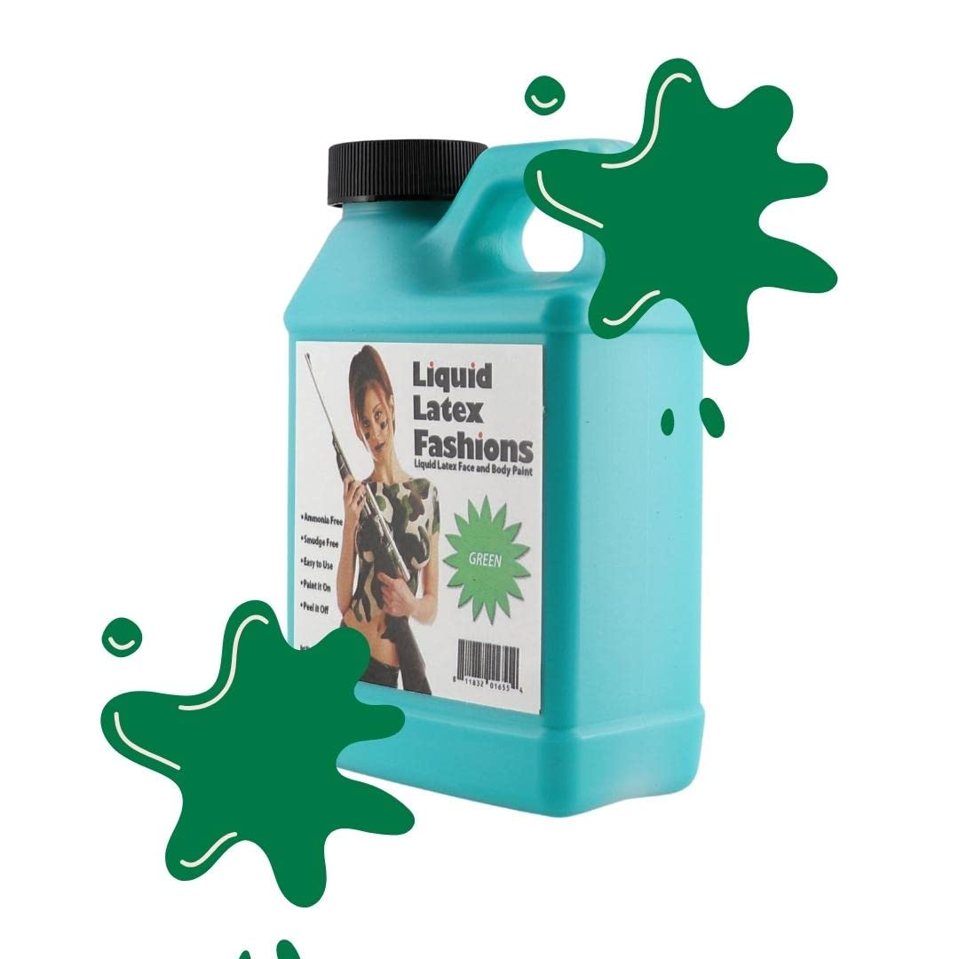 Green 8 Oz - Liquid Latex Body Paint, Ammonia Free No Odor, Easy On and Off, Cosplay Makeup, Creates Professional Monster, Zombie Arts Beauty & Personal Care Liquid Latex Fashions