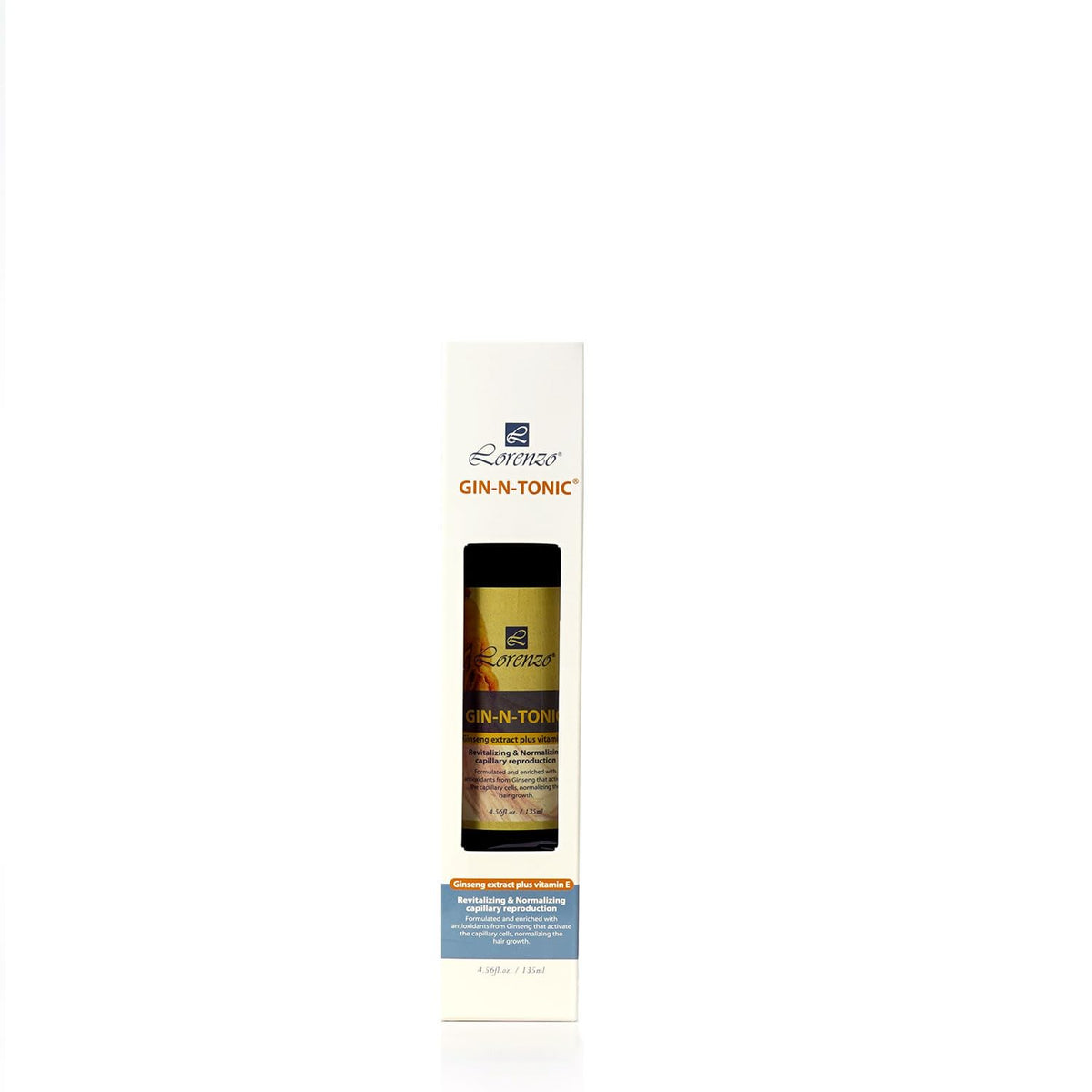 L Lorenzo Gin-N-Tonic Ginseng Extract plus Vitamin E 4.56fl.oz/135ml | Revitalizing & Normalizing Capillary Reproduction