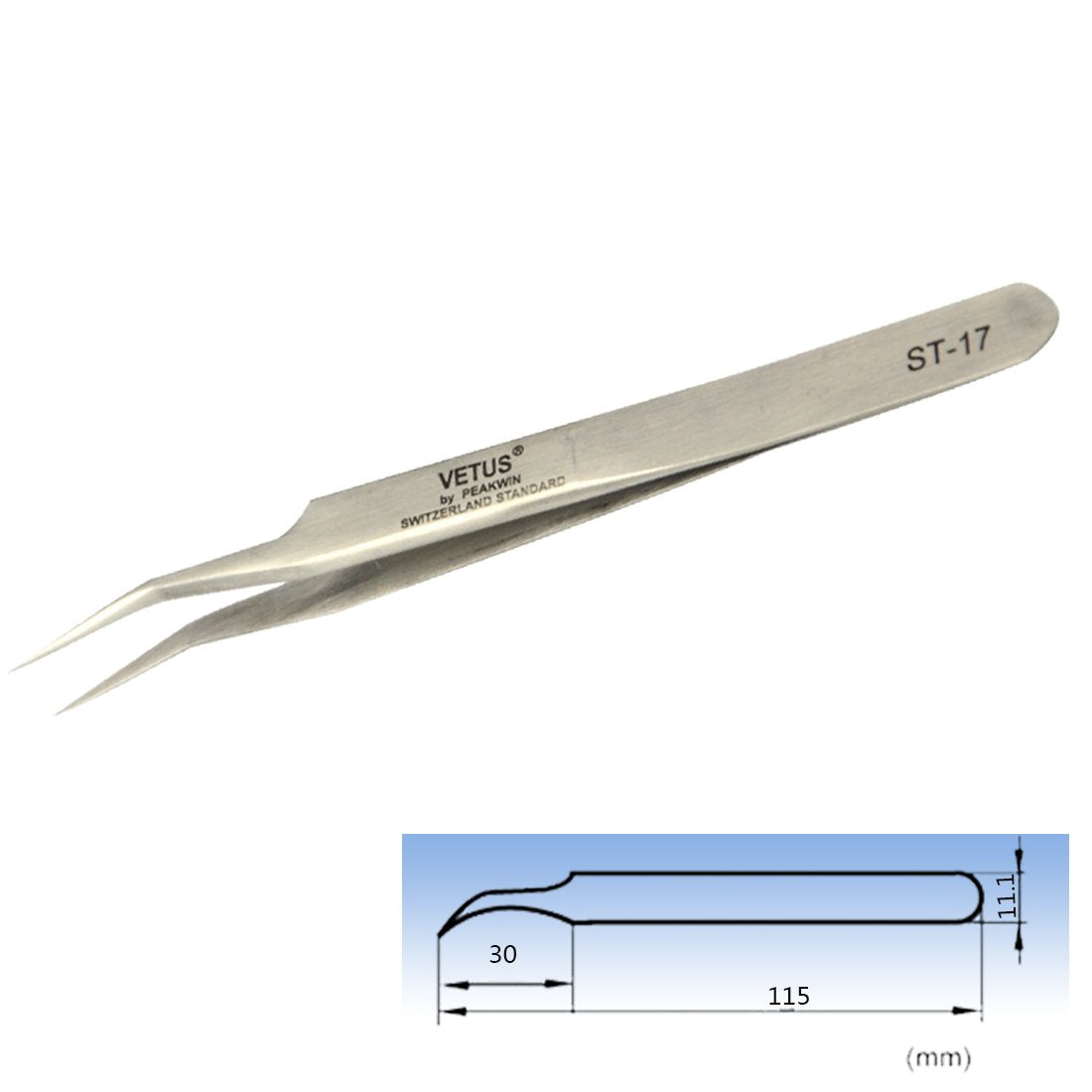 Professional Stainless Steel Curved Tweezers Vetus ST-17 Pointed Perfect Craft Fine Angled Removal Tweezers for Profissional Grafting Eyelash Beauty and Personal Care Qeelasee