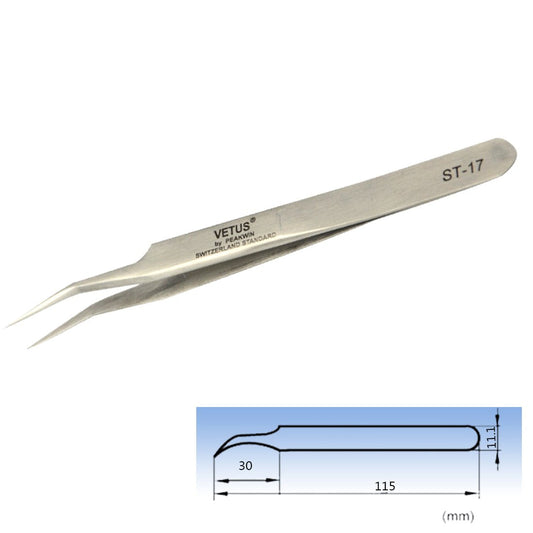 Professional Stainless Steel Curved Tweezers Vetus ST-17 Pointed Perfect Craft Fine Angled Removal Tweezers for Profissional Grafting Eyelash Beauty and Personal Care Qeelasee