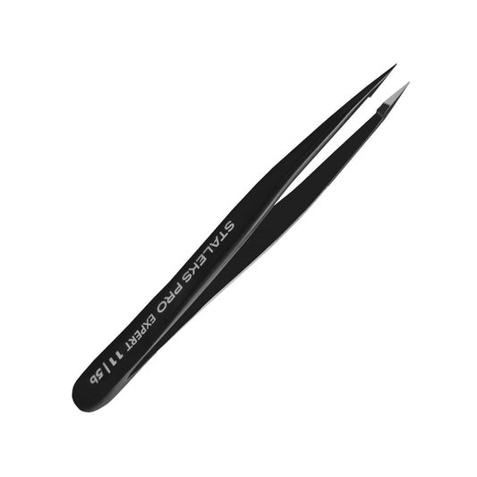 STALEKS PRO Expert 11 Type 5b Professional Eyebrow Tweezers (Black) - Pointed Stainless Steel for Spot Correction & Ingrown Hair Removal Beauty and Personal Care STALEKS PRO