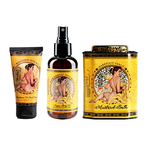 Barefoot Venus bath Soak, Hand Cream & Argan Oil Body Care Gift Set (Mustard Bath) Beauty and Personal Care Barefoot Venus