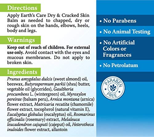 Earth's Care Dry and Cracked Skin Balm, Allergy-Tested, No Parabens, Colors or Fragrances, 2.5 OZ. Beauty & Personal Care Earth's Care