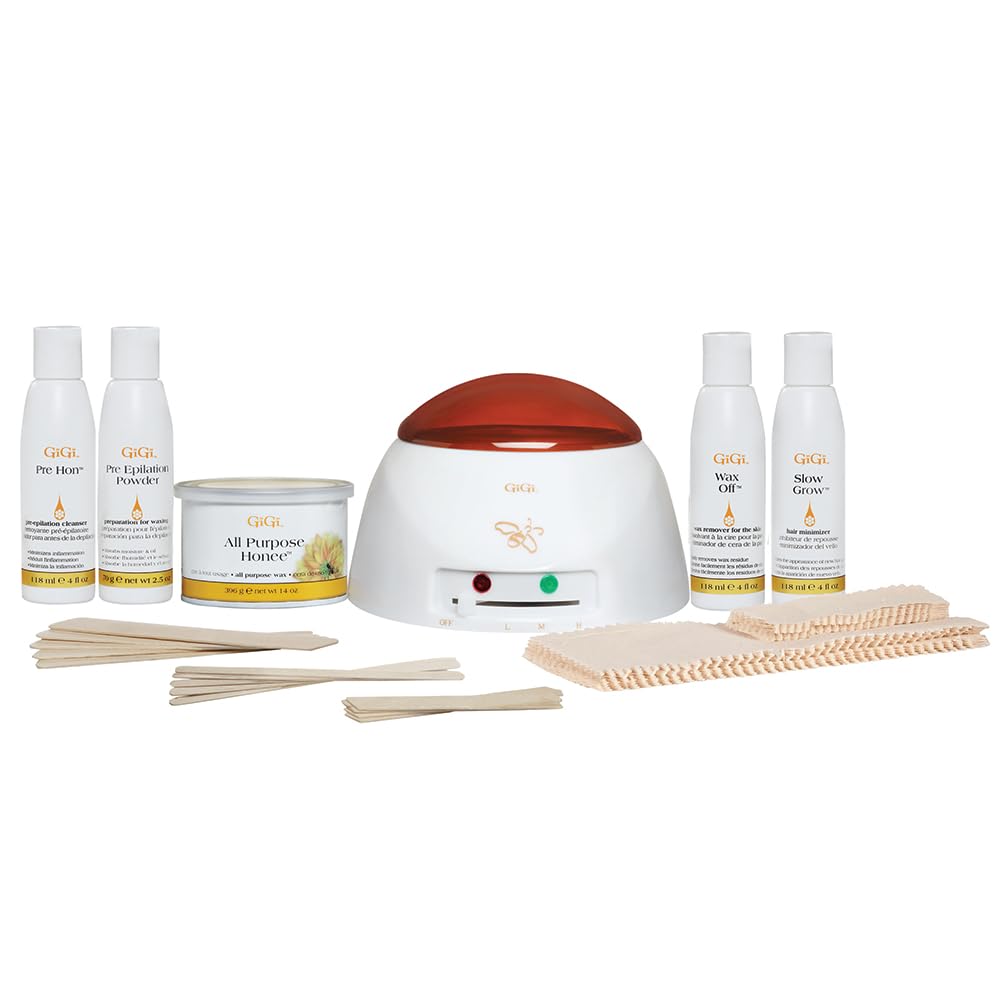 Gigi Student Starter Waxing Kit - All-Purpose Honee Hair Removal Wax Kit with Wax Warmer, Pre & Post Care, Muslin Strips, and Applicators - At-Home Beauty and Personal Care GIGI