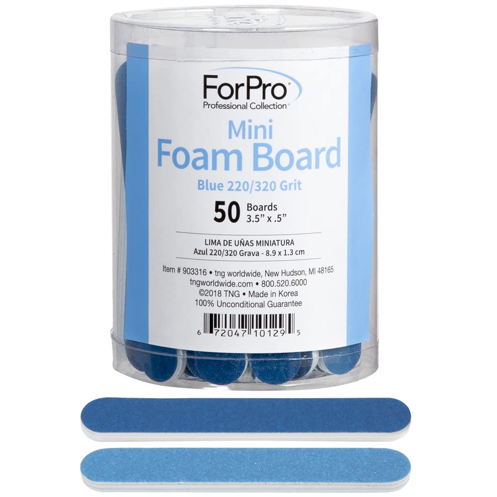 ForPro Professional Collection Mini Foam Board, Double-Sided Nail File, 220/320 Grit, 3.5” L x .5” W, Blue, 50-Count Beauty & Personal Care ForPro Professional Collection