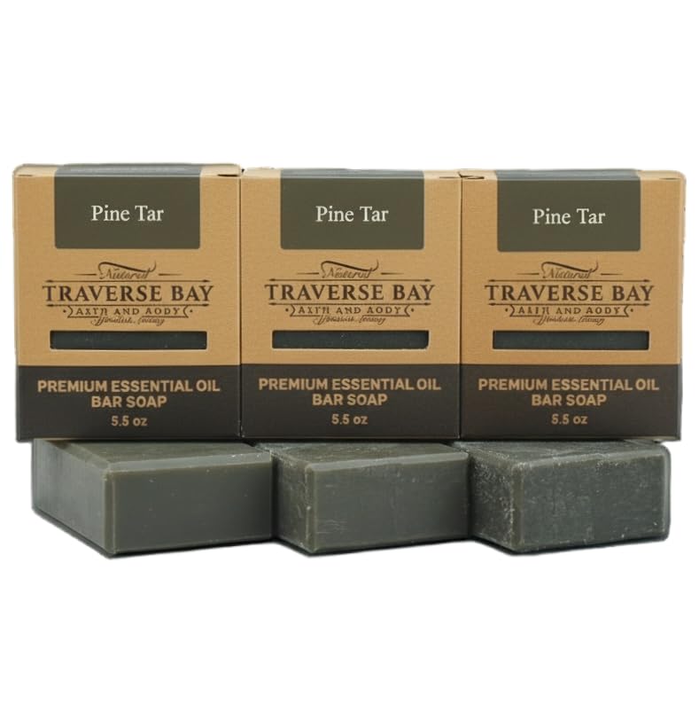 Traverse Bay Bath and Body Pine Tar Soap - Natural Cold Process Handmade Soap with Essential Oils - Pine Tar For Men With Activated Charcoal Beauty & Personal Care Traverse Bay Bath and Body