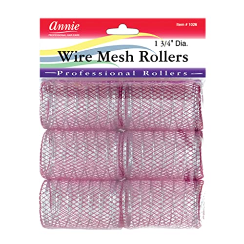 Annie Wire Mesh Rollers - Jumbo 1 3/4 Inch Hair Curlers for Maximum Volume & Body, Heatless Styling Tools for Long Hair - 6 Count (Purple)