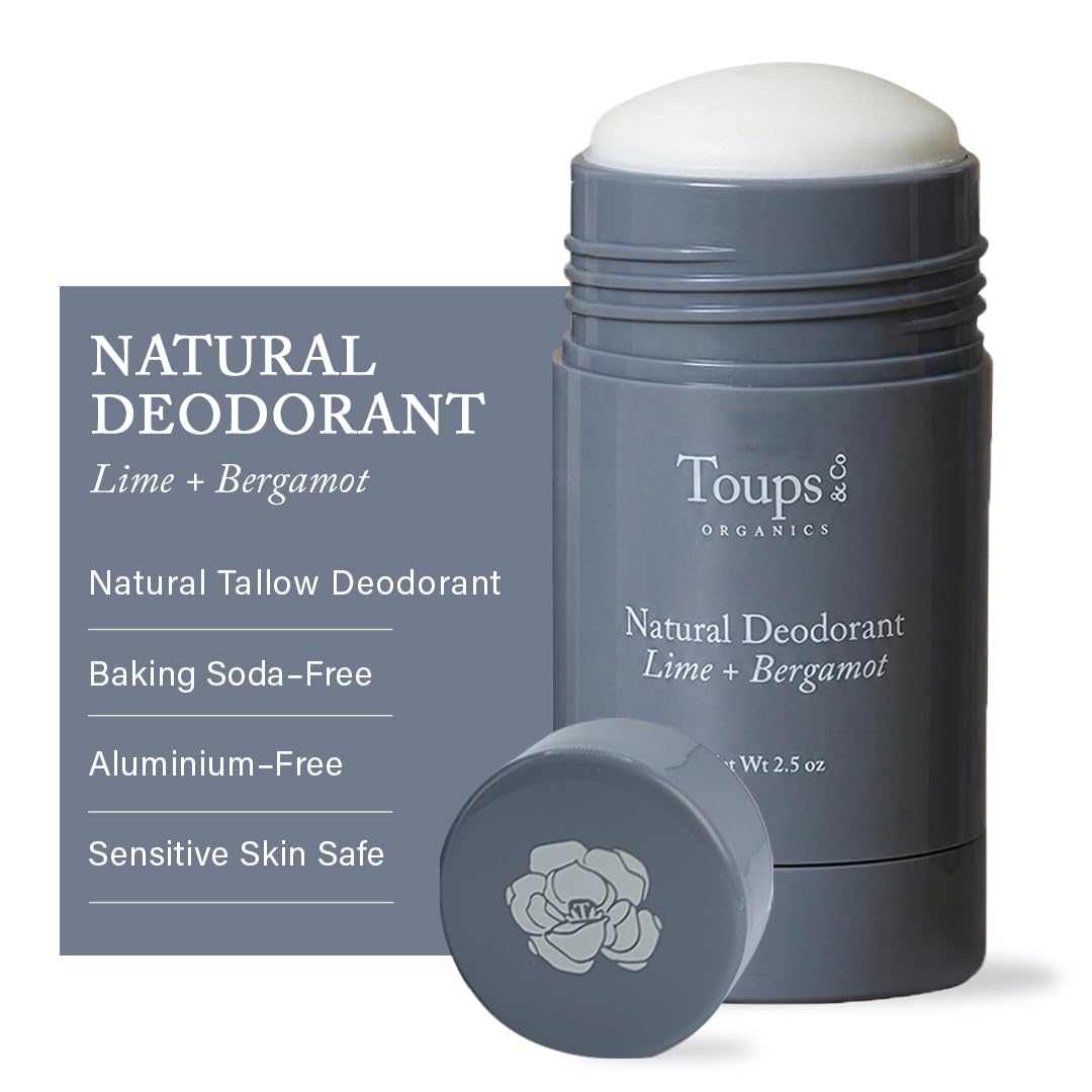 Toups & Co Natural Lime & Bergamot Deodorant - Aluminum & Baking Soda Free - Grass-Fed Tallow Formula - Long-Lasting Odor Protection - Gentle Beauty and Personal Care Toups and Co