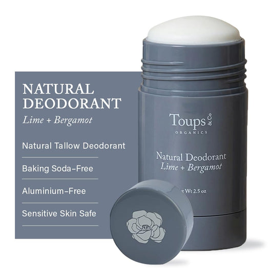 Toups & Co Natural Lime & Bergamot Deodorant - Aluminum & Baking Soda Free - Grass-Fed Tallow Formula - Long-Lasting Odor Protection - Gentle Beauty and Personal Care Toups and Co