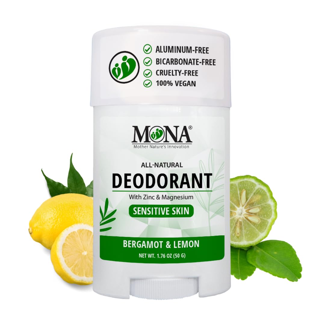 MONA BRANDS All Natural Deodorant For Women & Men - For Sensitive Skin - No Aluminum or Baking Soda - (BERGAMOT LEMON 1.76 Oz) Beauty and Personal Care MONA