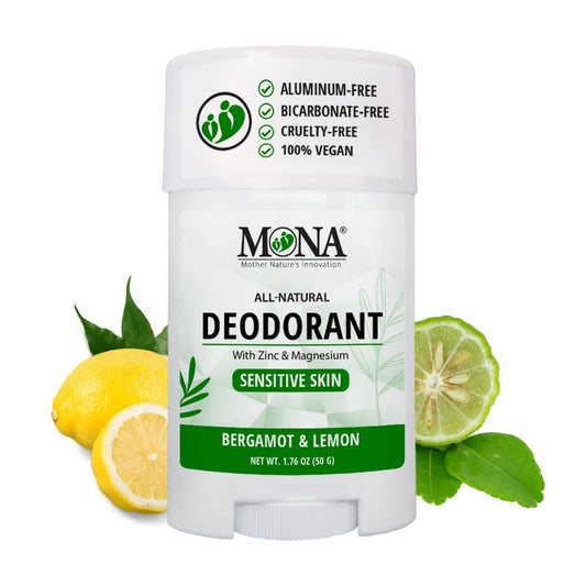MONA BRANDS All Natural Deodorant For Women & Men - For Sensitive Skin - No Aluminum or Baking Soda - (BERGAMOT LEMON 1.76 Oz) Beauty and Personal Care MONA