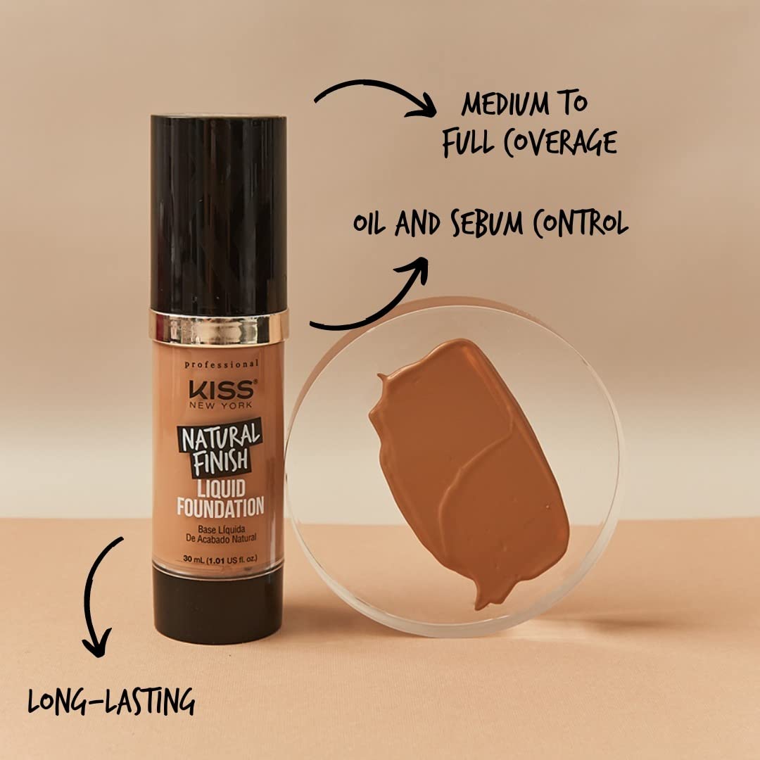 Kiss New York Professional Liquid Foundation - Lightweight and Hydrating Formula, Natural Finish, Control Shine, Cover Pores, Medium to Full Coverage Beauty & Personal Care KISS NEW YORK