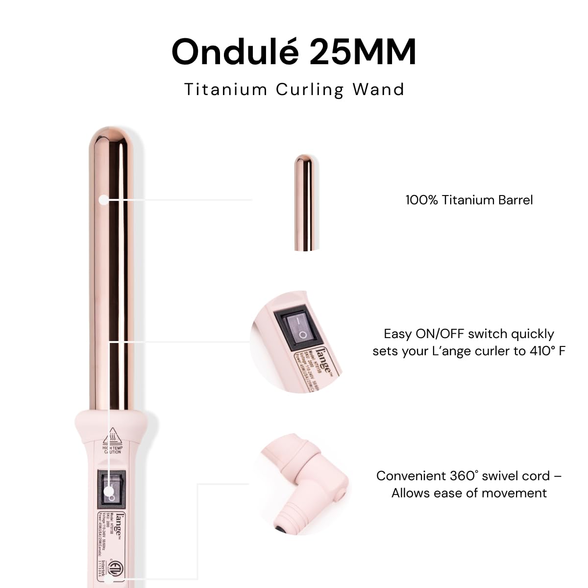 L'ANGE HAIR Ondulé 25MM Titanium Curling Wand | Professional Hot Tools Curling Iron 1 Inch | Salon Hair Styling Wands for Beach Waves | Best Hair Beauty & Personal Care L'ANGE HAIR