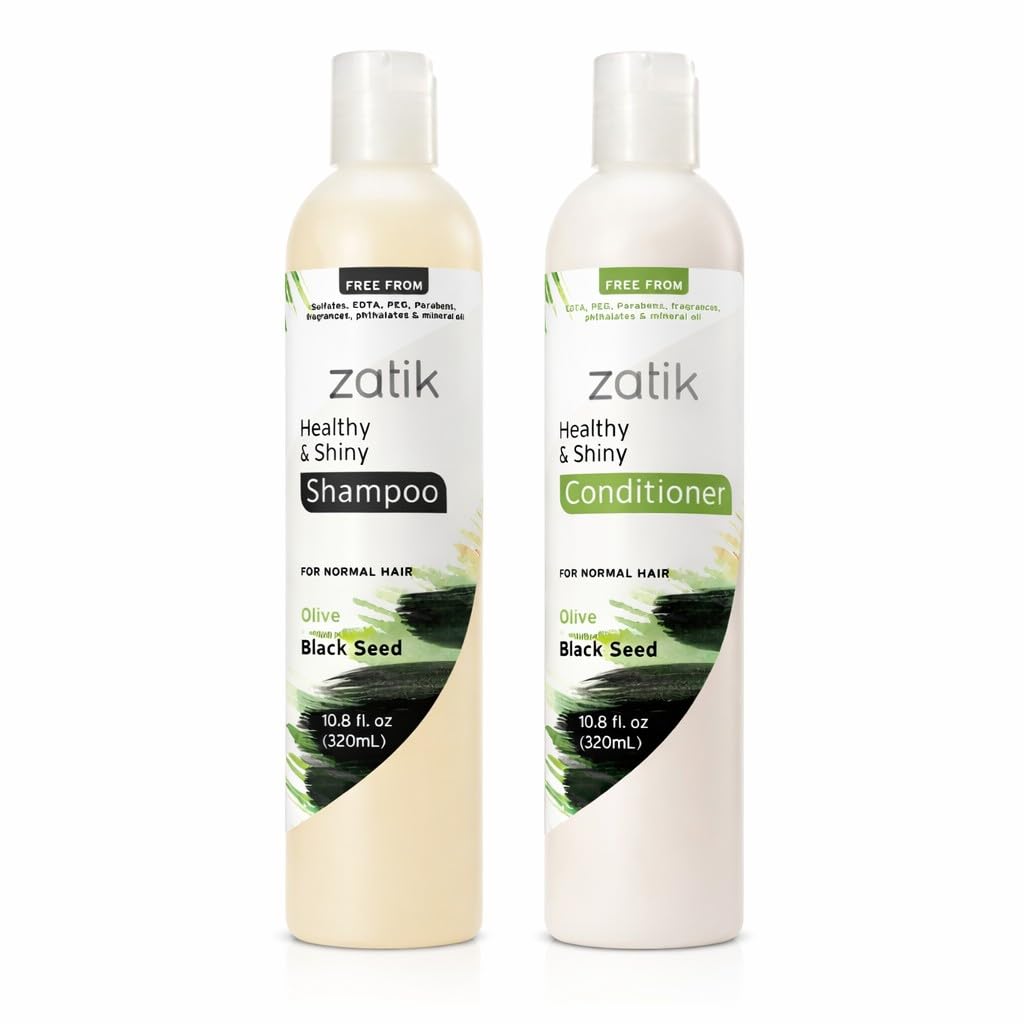 Zatik Naturals - Healthy & Shiny Shampoo + Conditioner Set with Olive and Black Seed, Voluminizing and Safe for Color Treated Hair - One of Each 10.80 Beauty & Personal Care Zatik