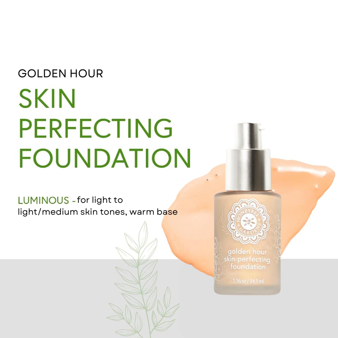 Honeybee Gardens Golden Hour Foundation In Luminous, Lightly Warm Neutral, Skin-Perfecting, Luminous Finish, Vegan, 34.5ml Beauty & Personal Care Honeybee Gardens