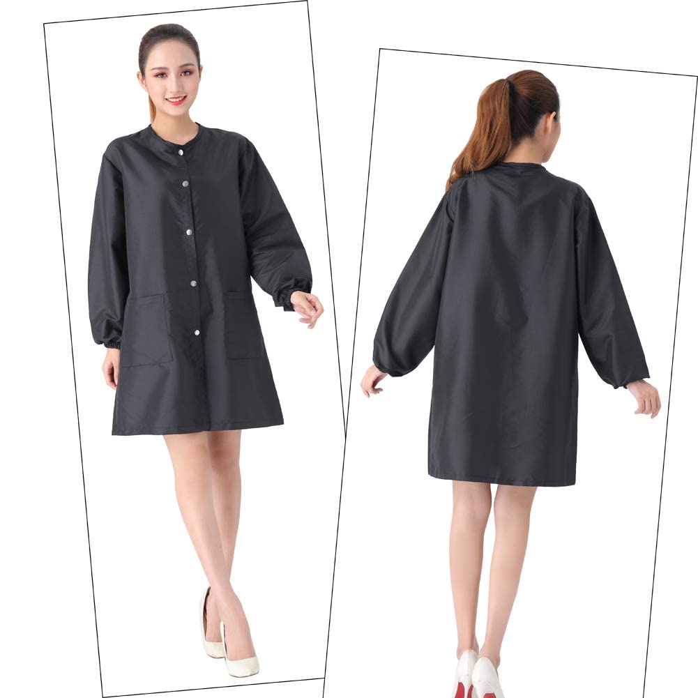 TILYIALA Professional Salon Smock Stylist Jacket Waterproof Hairdressing Cape Barber Apron Pet Grooming Workwear (Snap, Black, Medium) Beauty & Personal Care TILYIALA