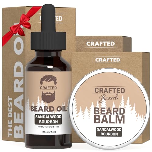 Beard Care Kit - Softer, Smoother, Moisturized Beard - Beard Oil and Balm - Gift Set (Sandalwood Bourbon) Beauty and Personal Care Crafted Beards