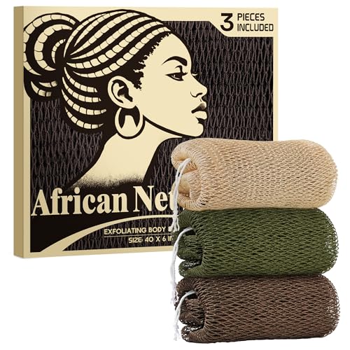 African Net Sponge Authentic - African Exfoliating Net Sponge 3 Pieces - Body Scrubber Exfoliator Wash Cloth - Back Scrubber for Shower - Bath Sponges Beauty and Personal Care Hrsqu
