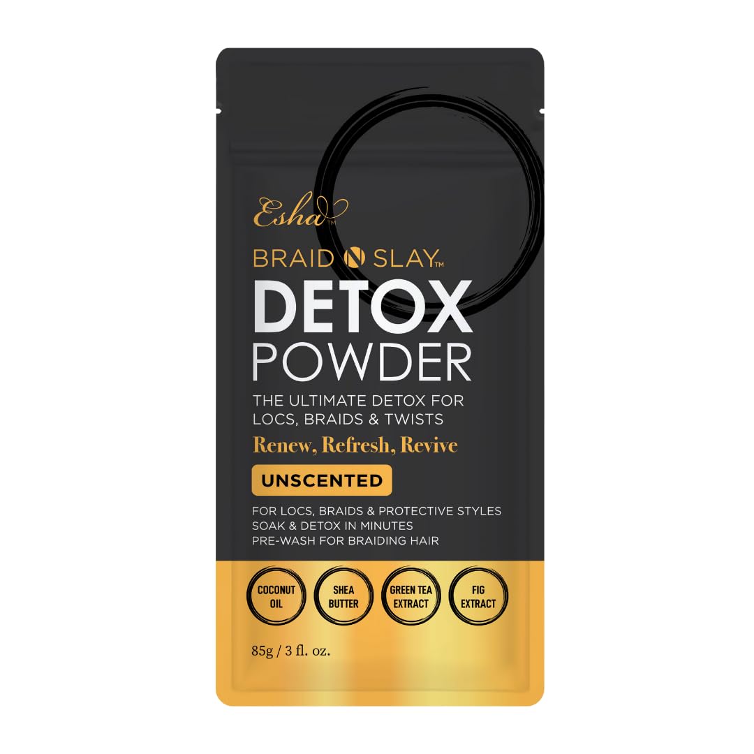 Esha Braid N Slay Detox Powder - Scalp Cleanser for Braids, Locs & Twists - Removes Buildup, Odor & Prewashes Synthetic Hair - Non-Stripping,