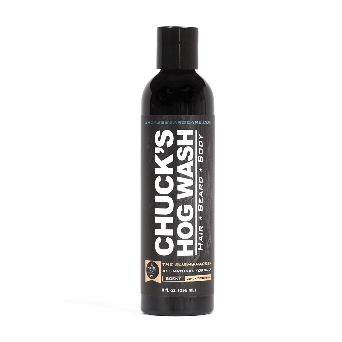 Chuck's Hog Wash - All Natural Beard and Body Wash - The Bushwhacker Scent, 8oz - Leaves Your Beard Softer Than its Ever Been and is Suitable Beauty & Personal Care Badass Beard Care