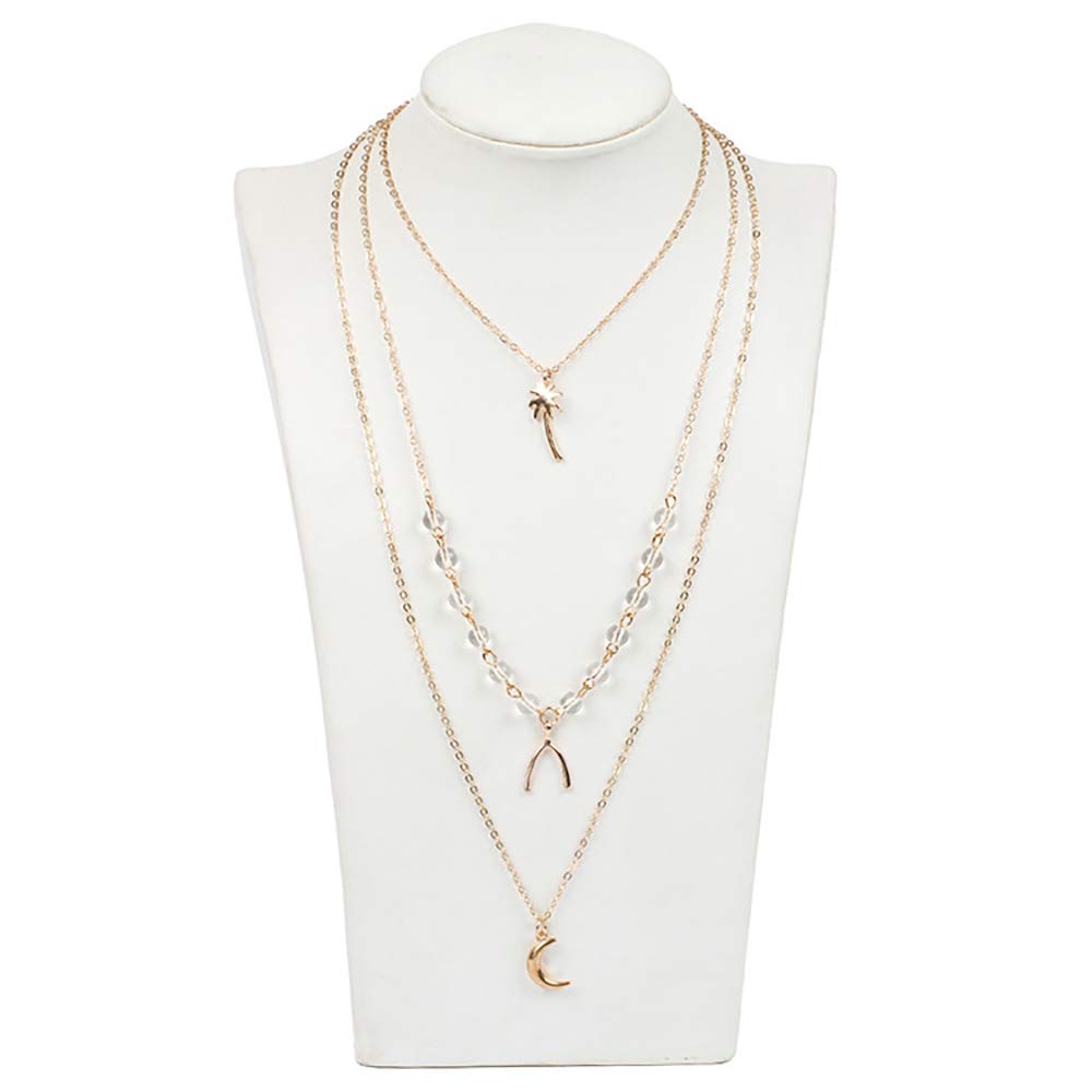 DoubleNine Boho Layered Necklace Crescent Pendant Charm Jewelry Retro Accessories for Women Girls Beauty & Personal Care Doubnine