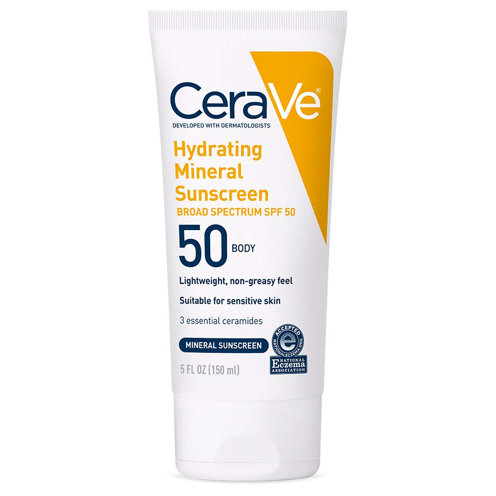 CeraVe 100% Mineral Sunscreen SPF 50 with Zinc Oxide & Titanium Dioxide, Hyaluronic Acid & Ceramides, Oil Free & Non-Greasy, Hydrating Mineral Beauty and Personal Care CeraVe