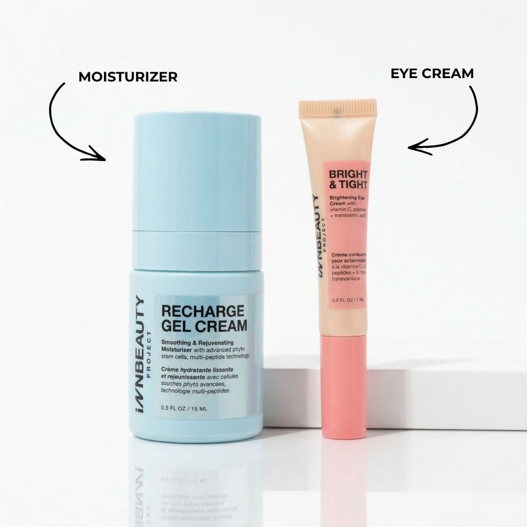 INNBEAUTY Project Smooth & Bright Travel Skincare Holiday Gift Set - Gel Cream & Eye Cream for Hydration, Radiance & Dark Circles Beauty & Personal Care Innbeauty Project