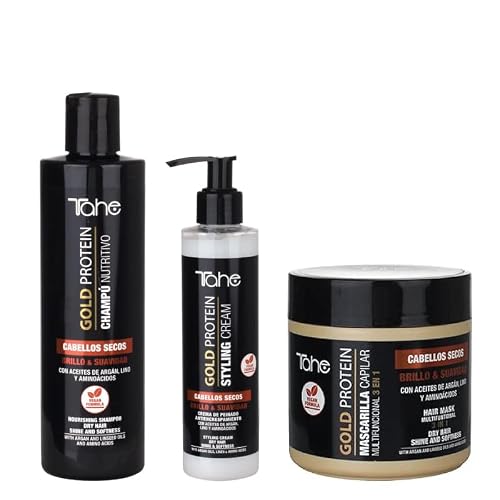 Tahe Gold Protein For Dry Hair Small Kit - Shampoo 300ml, Mask 400ml, Styling Cream 200ml - Nourishing & Softness Beauty & Personal Care Tahe