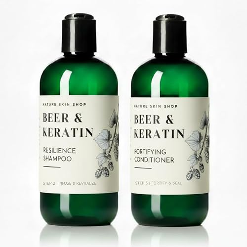 Nature Skin Shop Beer Shine Keratin Shampoo and Conditioner Set - Strengthening & Volumizing Duo for Damaged, Dull Hair - Restores a Luminous Look Beauty & Personal Care Nature Skin Shop