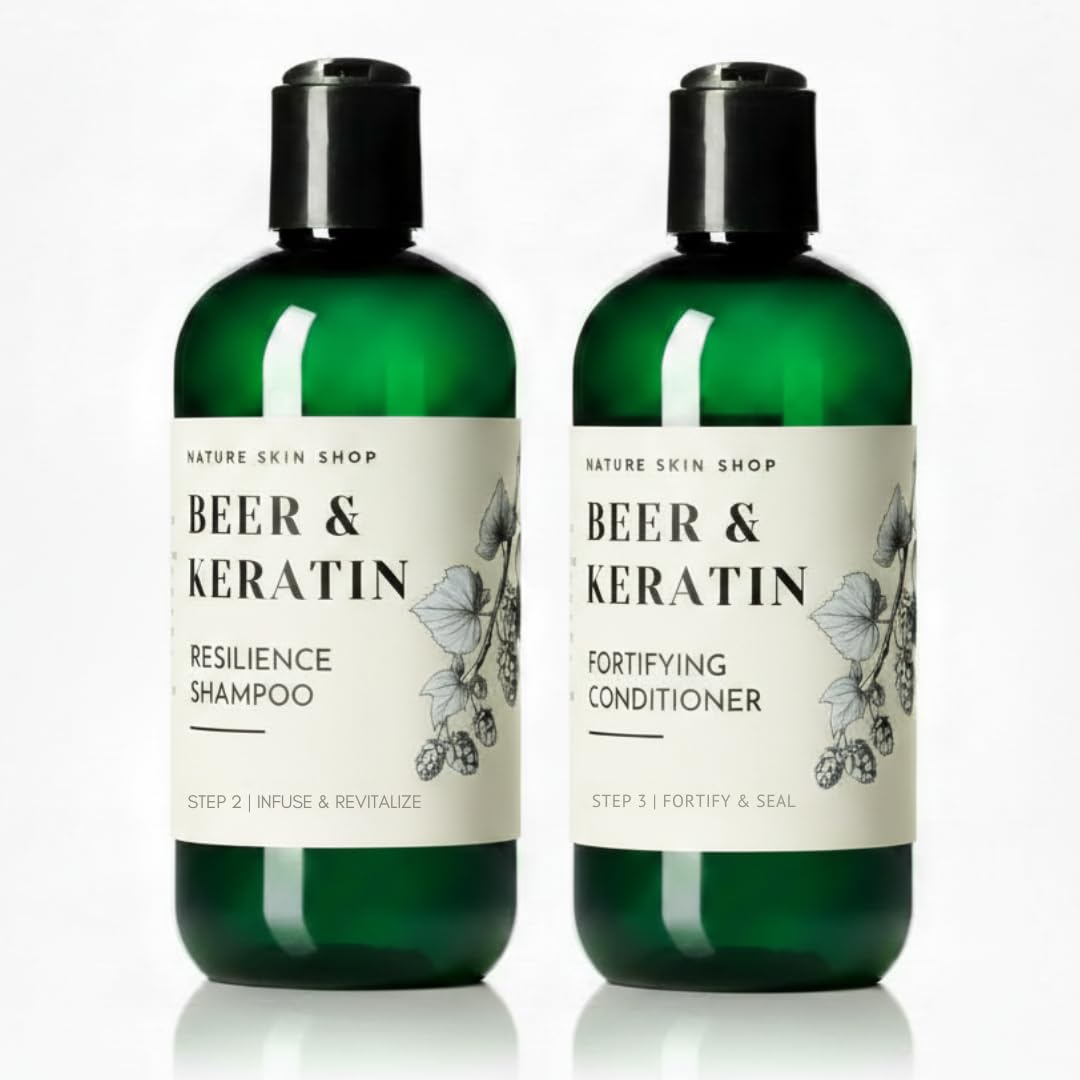 Nature Skin Shop Beer Shine Keratin Shampoo and Conditioner Set - Strengthening & Volumizing Duo for Damaged, Dull Hair - Restores a Luminous Look Beauty & Personal Care Nature Skin Shop