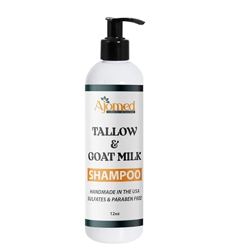 AJOMED Cosmetics Goat Milk and Tallow Shampoo - Tallow Moisturizing Hair Care for Dry, Damaged Split Ends - Silicone, Paraben, Sulfate Free Shampoo Beauty & Personal Care AJOMED COSMETICS
