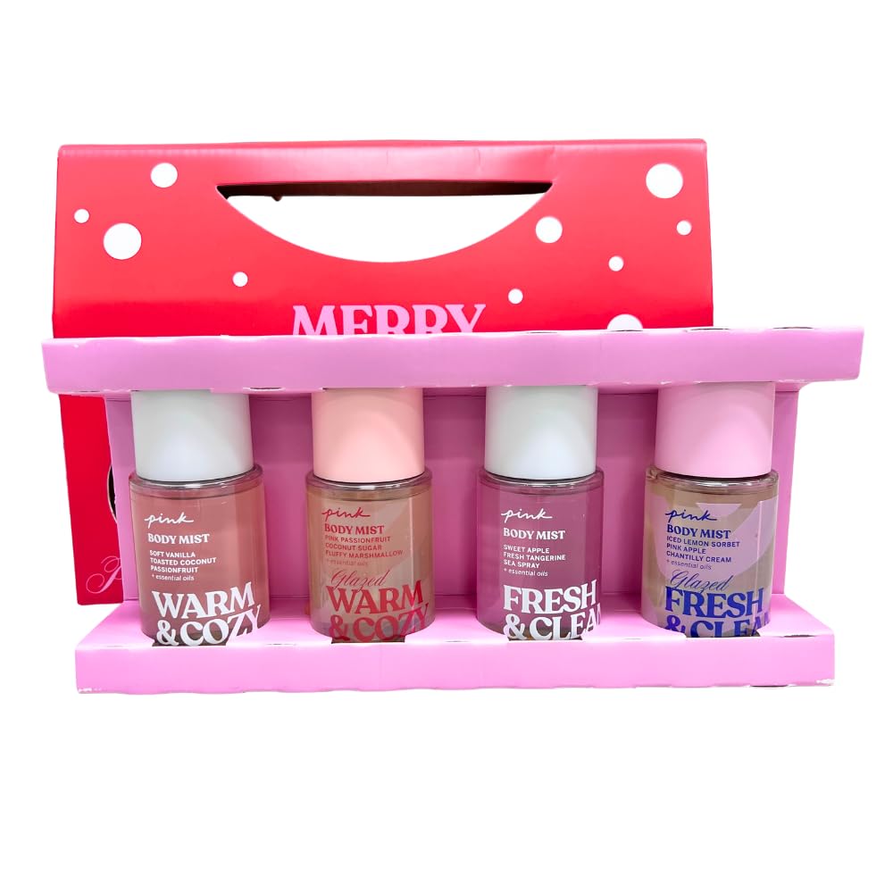 Victoria's Secret PINK Merry Mini Body Mist Gift Set - Warm & Cozy & Fresh & Clean Scents - 4-Piece Travel Size Collection (2.5 fl oz Each) Beauty & Personal Care Victoria's Secret