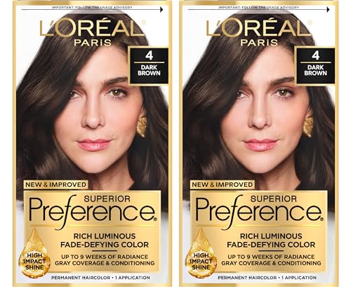 L'Oreal Paris Superior Preference Luminous Fade-Defying Permanent Hair Color, Hair Dye For Up to 9 Weeks of Radiance, Dark Brown 4, 1 Hair Dye Kit Beauty & Personal Care L'Oreal Paris