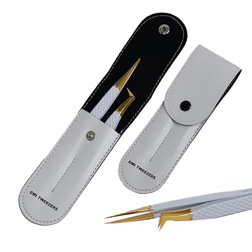 2pcs White Straight and L-Shaped (Boot) Gold Pointed Eyelash Tweezers for Lash Extension - Stainless Steel Precision Tweezers for Volume and Classic Beauty & Personal Care GMI TWEEZERS