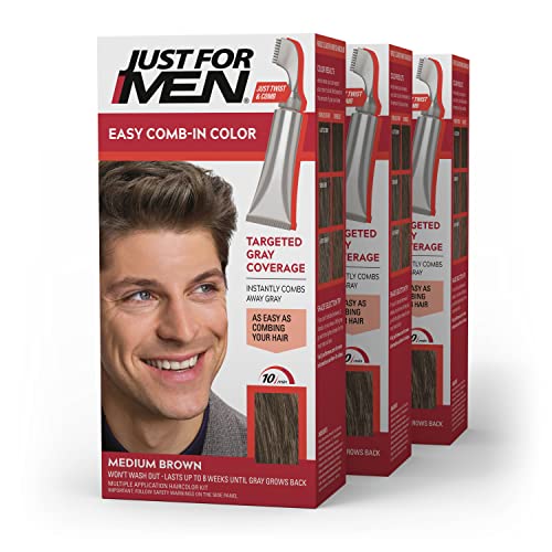Just For Men Easy Comb-In Color Mens Hair Dye, Easy No Mix Application with Comb Applicator - Medium Brown, A-35, Pack of 3 Beauty & Personal Care Just for Men