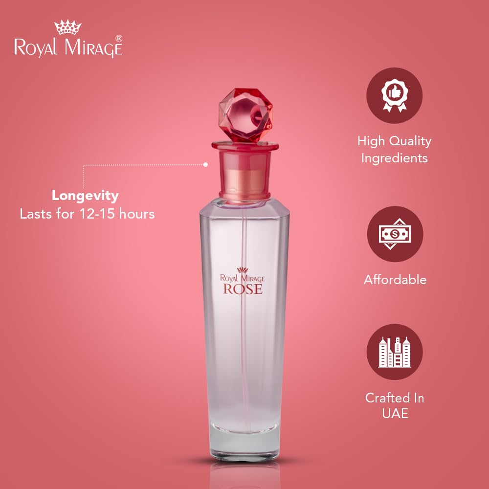 Royal Mirage Rose Eau de Toilette for Women - Premium Floral Fruity Perfume 100ml with Peach & Jasmine - Long-Lasting Feminine Fragrance Spray Beauty & Personal Care Royal Mirage