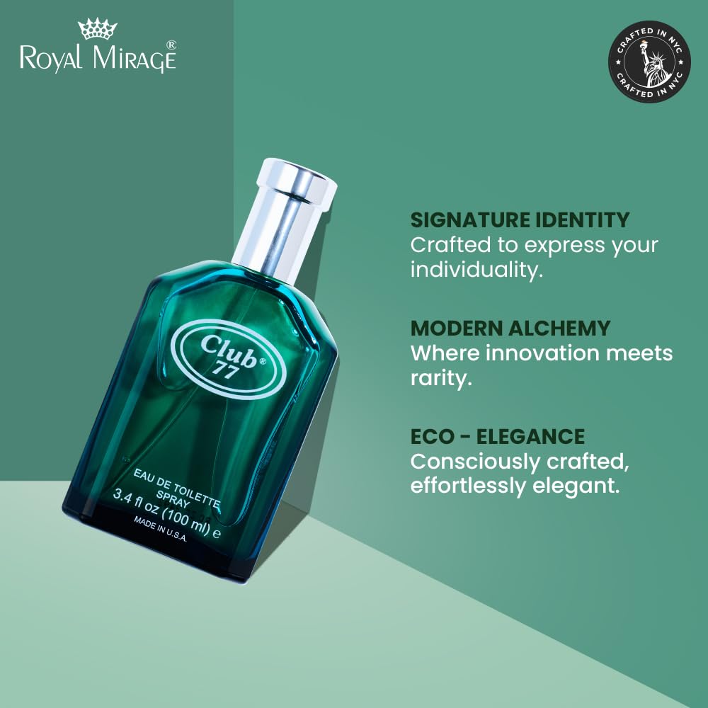 Royal Mirage Club 77 Eau de Toilette Spray for Men - Premium Masculine Cologne 100ml - Long-Lasting Fragrance with Anise, Jasmine & Sandalwood Beauty & Personal Care Royal Mirage