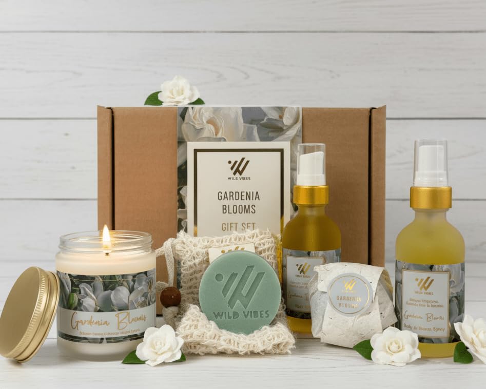 Wild Vibes Gardenia Blooms Aromatherapy Gift Box Perfect for Birthdays, Mother's Day, Thank You Days. Luxurious Body Oil, 2 in 1 Bubbles, Bath Bomb Beauty & Personal Care Wild Vibes
