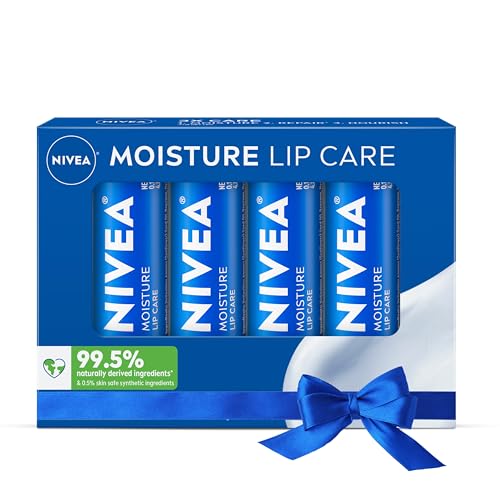 NIVEA Moisture Lip Care, Hydrating Lip Balm with Shea Butter, Nourishing Oils and Vitamin C & E, 3-in-1 Moisture, Repair and Nourish, Holiday Gifts Beauty & Personal Care NIVEA