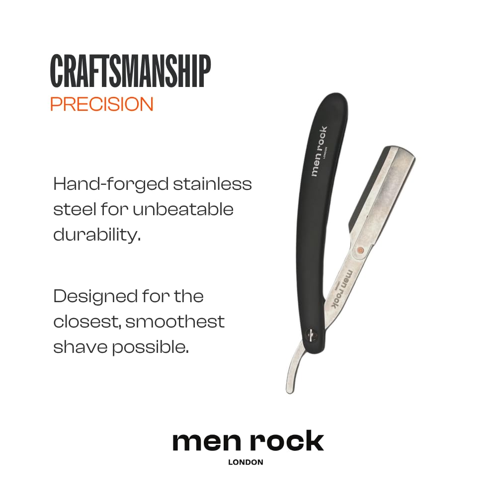 Men Rock The Cut Throat Razor - Stainless Steel Straight Razors for Men - With Replaceable Blades - Beard Shaping Tool - Beard Care for Men - 6 Pc Beauty and Personal Care Men Rock