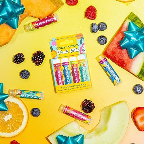 Crazy Rumors Fruit Mix Lip Balm 4-Pack Mix 100% Natural, Vegan, Plant-Based, Made in USA Beauty & Personal Care Crazy Rumors