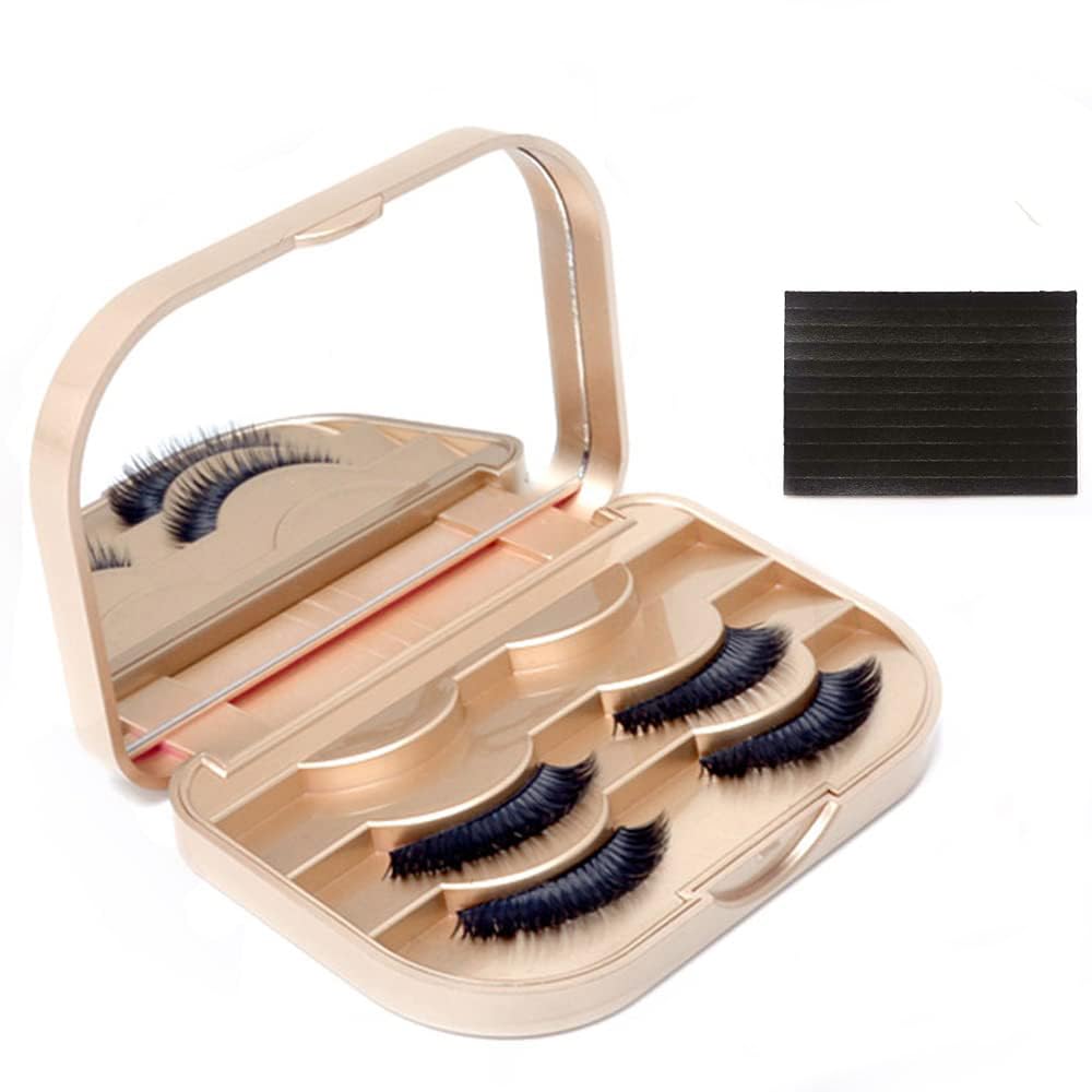 YiQiYi Cosmetic Case Empty Eyelashes Storage Case with Makeup Mirror Holder Box Fake Eyelash Packing Travel Storage Case Eyelashes Bag(Gold) Beauty & Personal Care YiQiYi