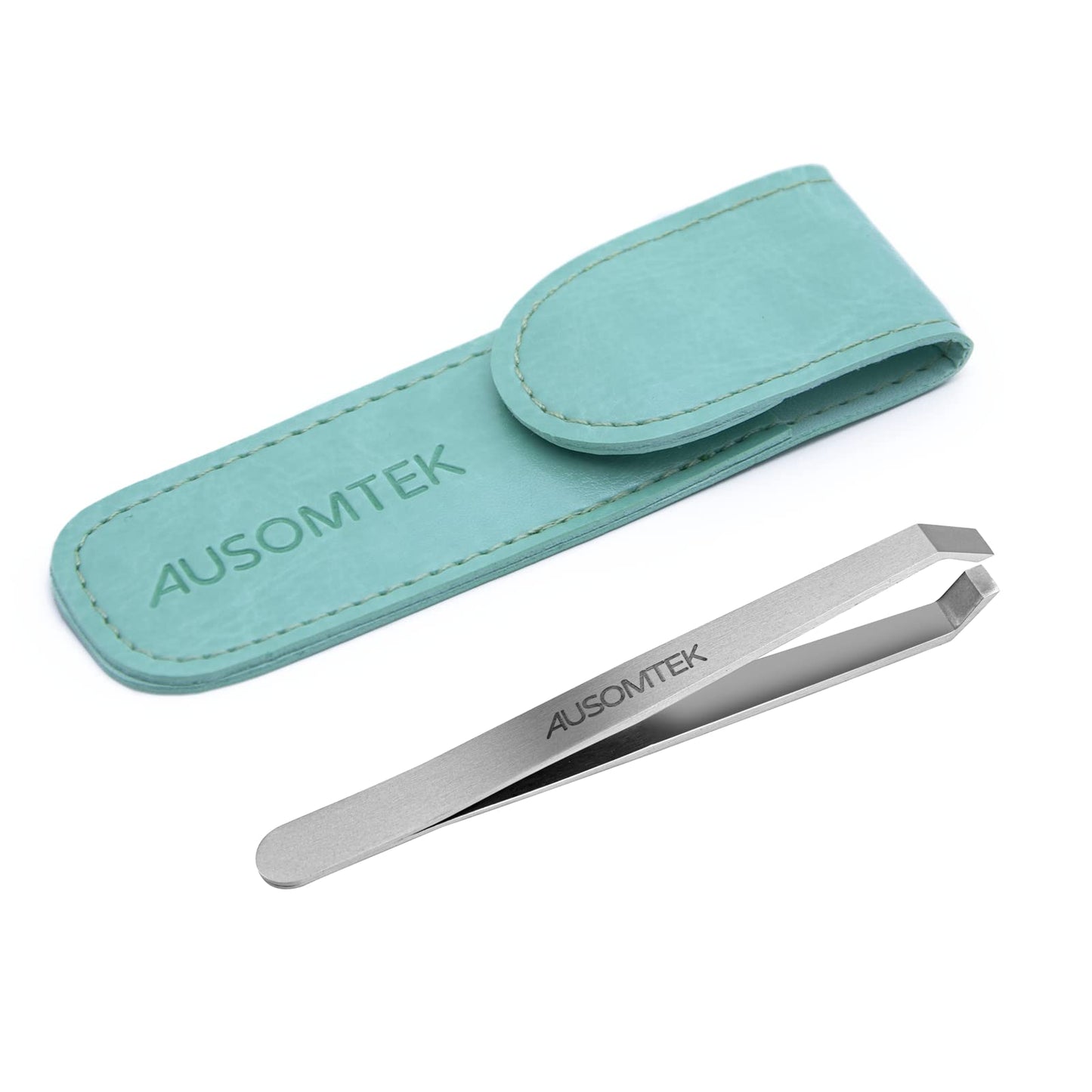 Ausomtek Beard Tweezers, White Hair Plucking Tweezers, Stainless Steel, Fine Hair Removal Tweezers, Eyebrows Shaping Tool, 5mm Tip, Cyan PU Case Beauty & Personal Care Ausomtek