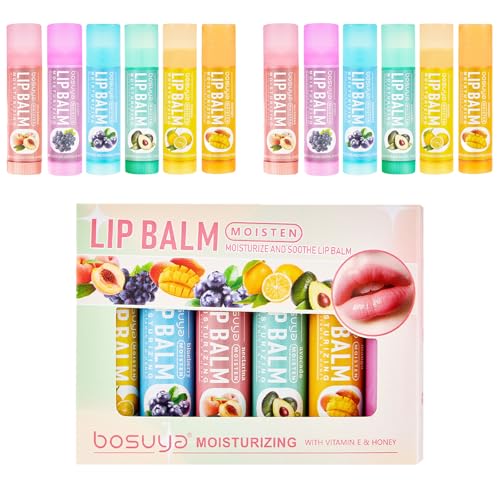 Lip Balm 12 Pack - Hydrating & Repairing for Delicate Lips, 6 Fruity Flavors Moisturizing Balm for Dry Cracked Lips, Long Lasting Lip Care Set Beauty and Personal Care ADMD